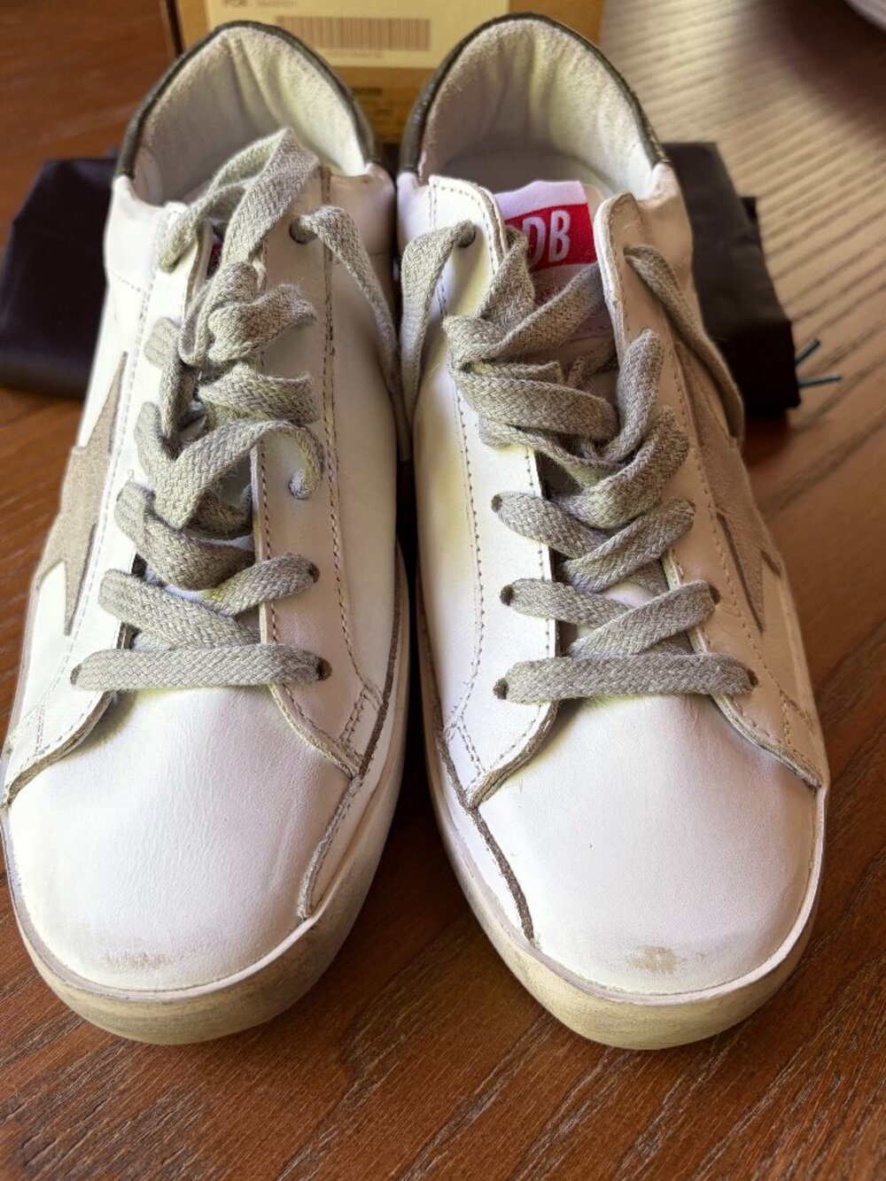 Auth NIB Golden Goose Super Star White Olive Green Size 35